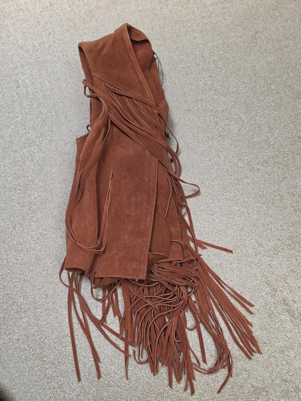 Western Brown Suede Fringe Vest - Topshop Size Small